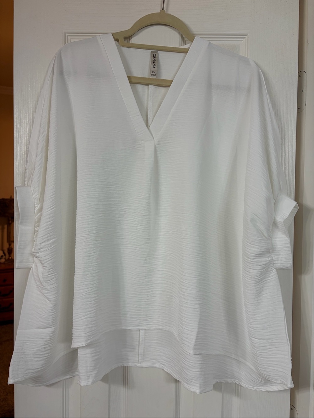 Zenana White V-Neck Textured Blouse